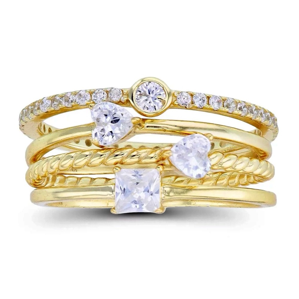 Cubic Zirconia Multi Cut Faux Stacked Rings Set Round, Heart, Square NWOT
